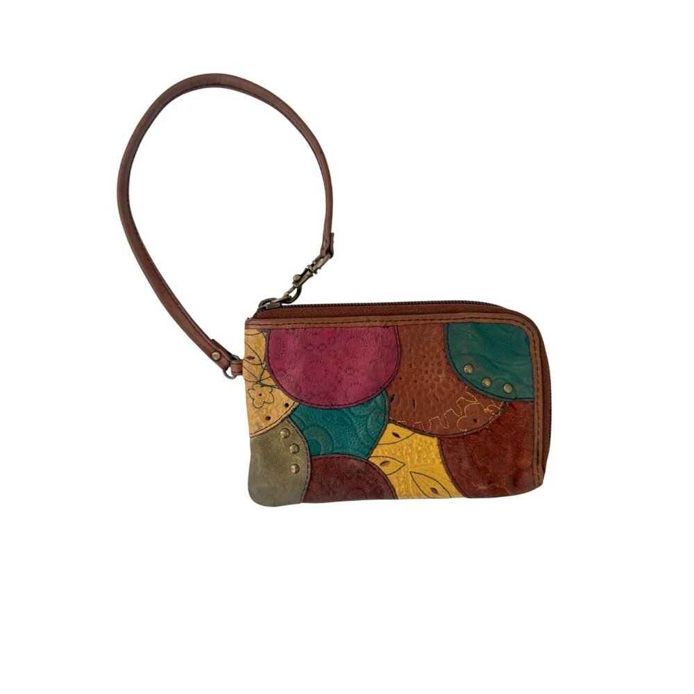 Fossil Genuine Leather Multicolor Patchwork Wristlet Purse Wallet w/ Zip Closure - Picture 2 of 11